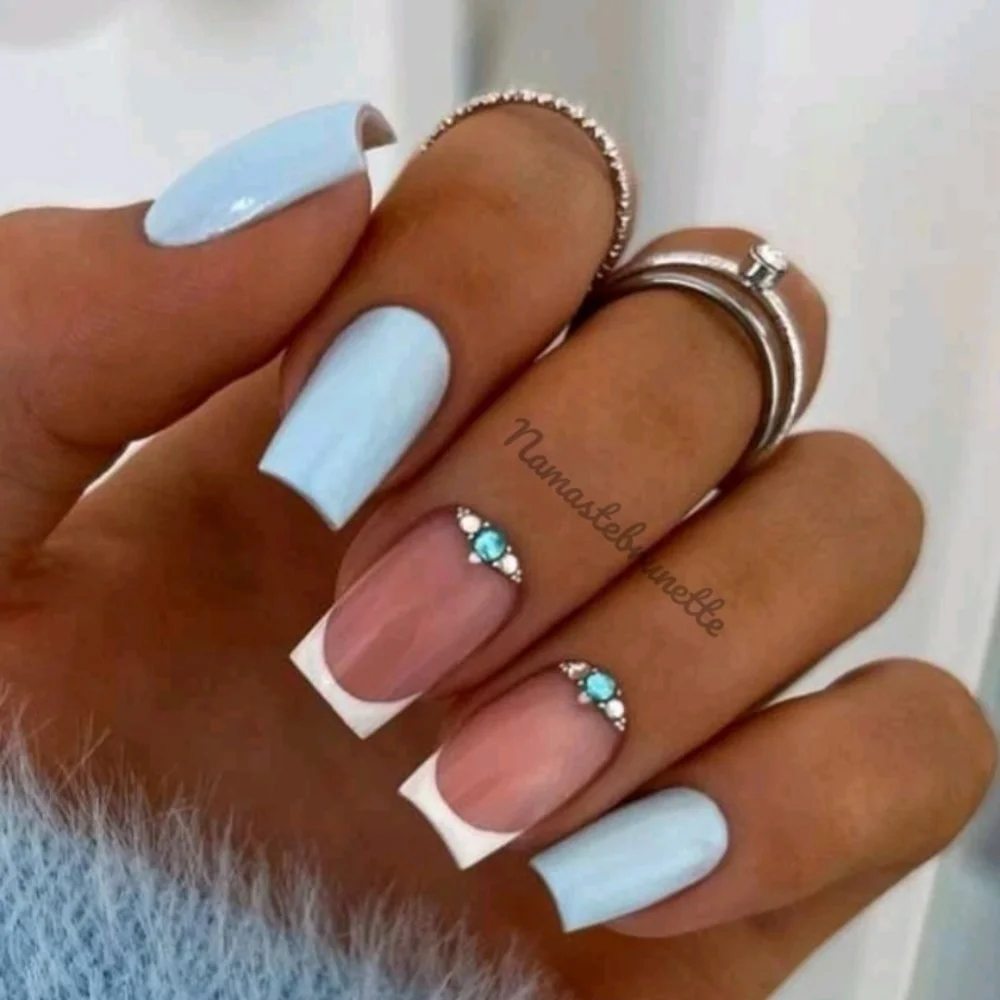 2/$16 Rhinestone Blue Long Press On Nails